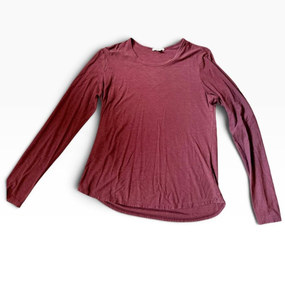 James Perse Slub Cotton Long Sleeve Crew Neck Shirt Wine Burgundy Size 3 L